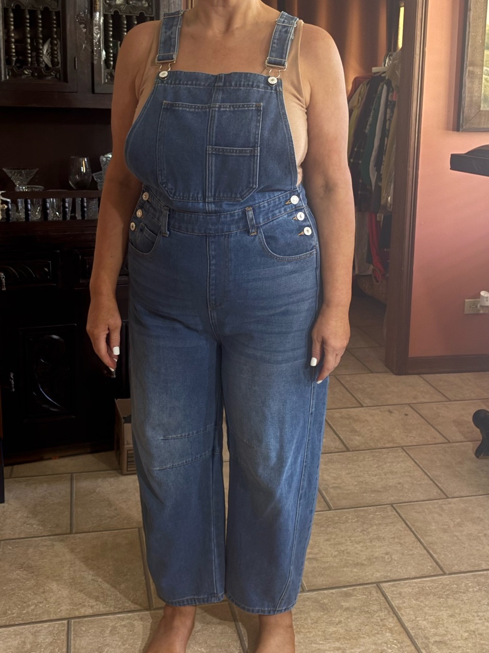 BARREL LEG DENIM BLUE JEAN DARK WAS OVERALLS LARGE